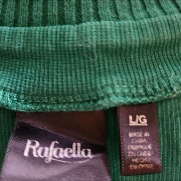 Rafaella Green Cowl Neck Sweater Large | Cozy Pullover w/ Faux Leather Zip - Picture 8 of 11